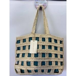 Antik Kraft Ivory Jute Teal Big Double Handle Tote